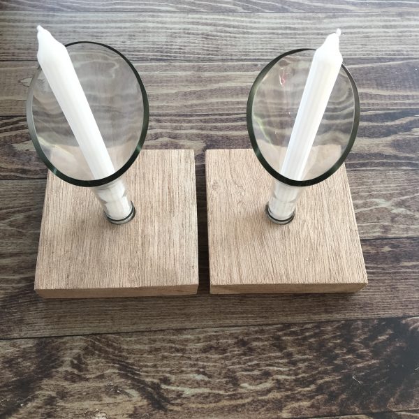 Repurposed Wood and Glass Candle Holder