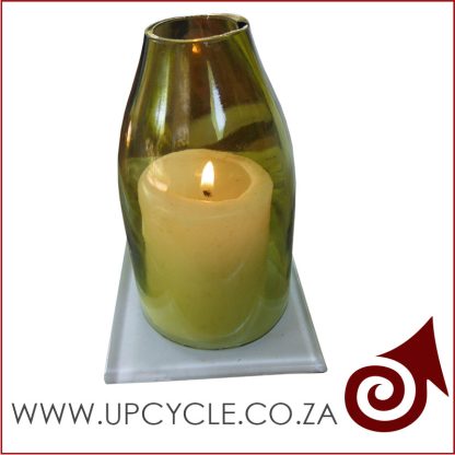 green glass hurricane candle holder