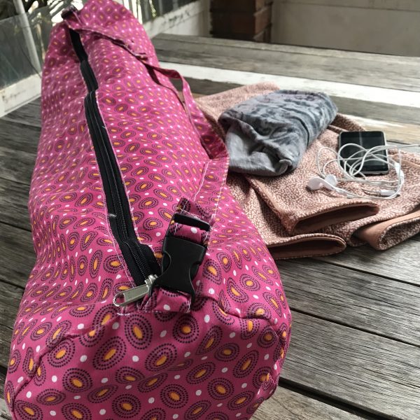 Yoga mat bag made with upcycled fabric