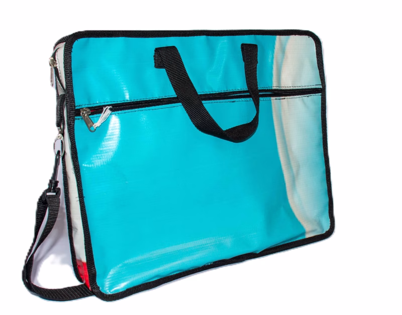 teal coloured pvc vinyl laptop bag