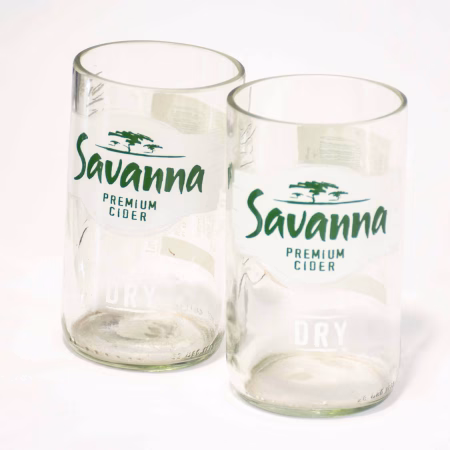 Upcycled Savana cider hand crafted drinking glasses