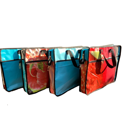 Laptop bags repurposed from billboard banners