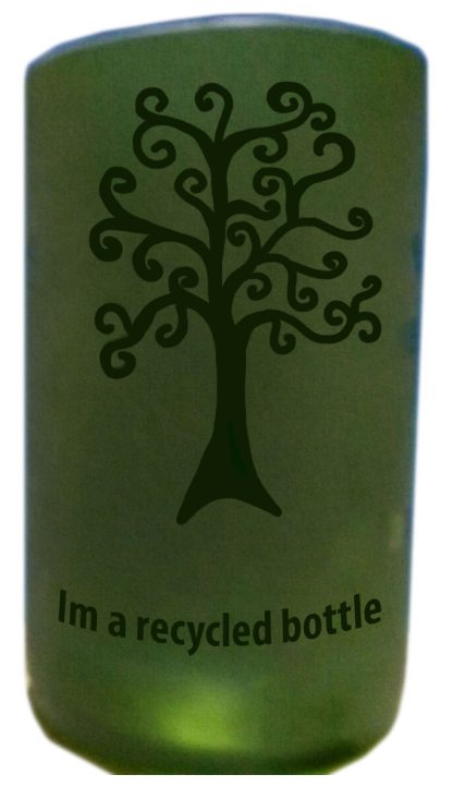 Sand blasted drinking glasses from wine bottles